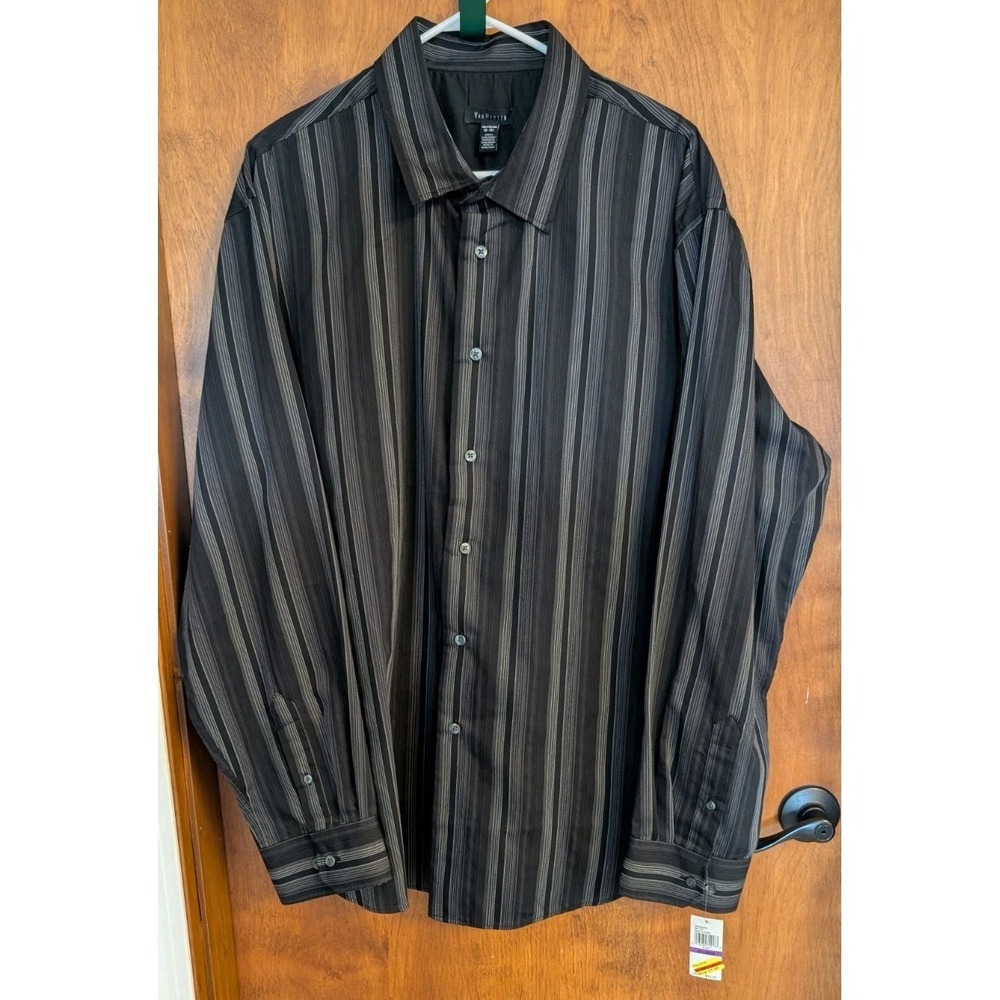 New Van Heusen Dress Shirt Mens XXL 18-18.5 Black Stripe Button Down Long Sleeve